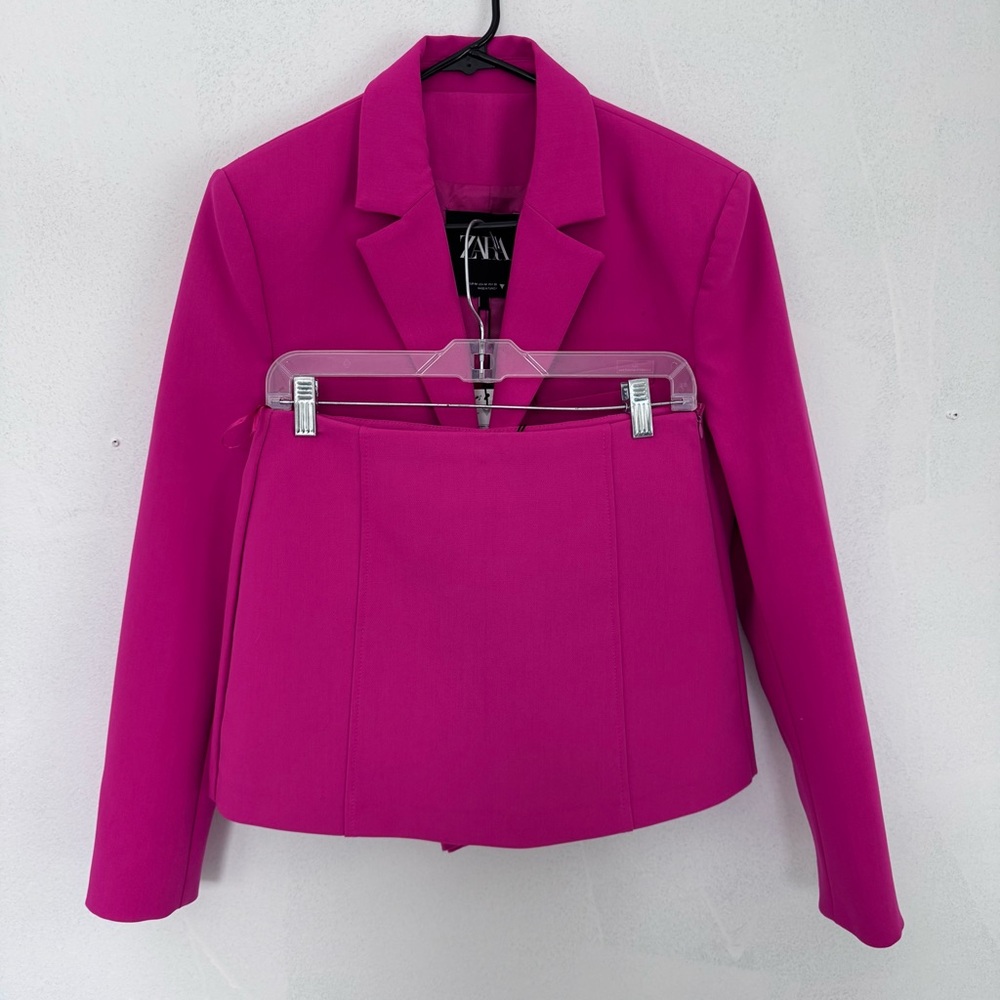 Zara Hot Pink Cropped Blazer Skort Shorts Set size Medium NWT NEW